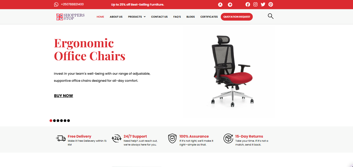 Executive office furnished with ergonomic office chairs, executive desks, storage cabinets, and visitor seating from Shoppersstop Africa.