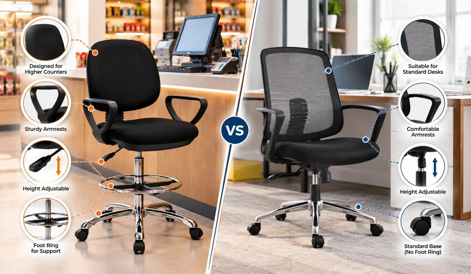 Cashier Chair vs Office Chair Comparison