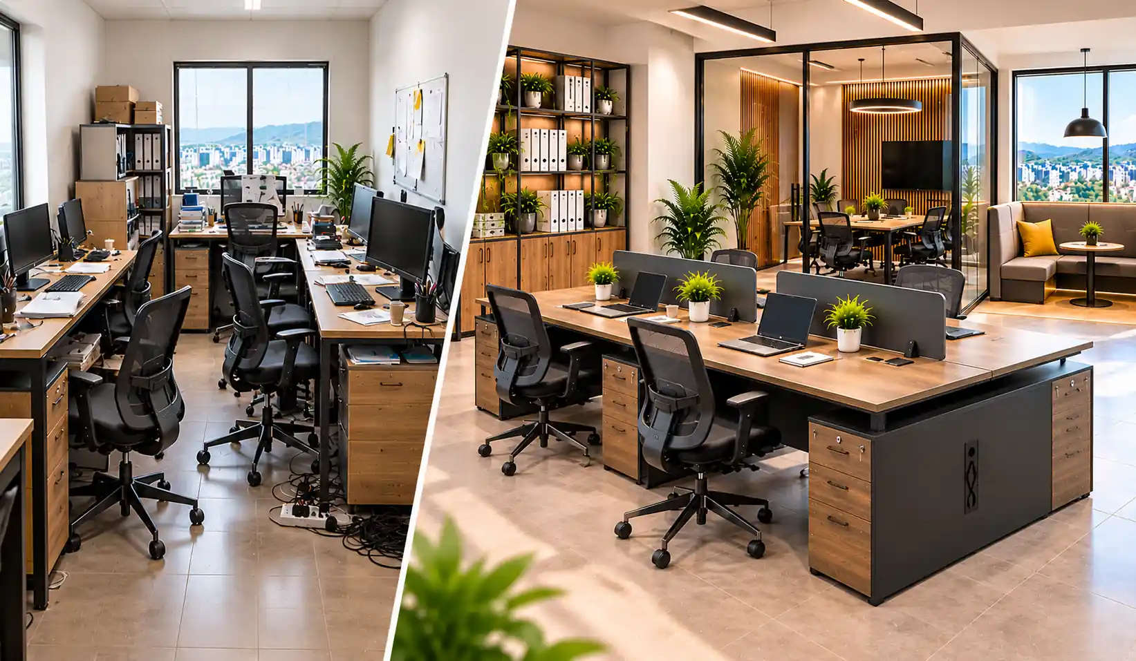 Cluttered to Contemporary Office Transformation
